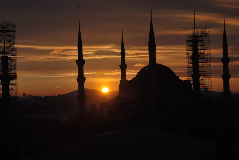 Sunset beside the Blue Mosque minarets